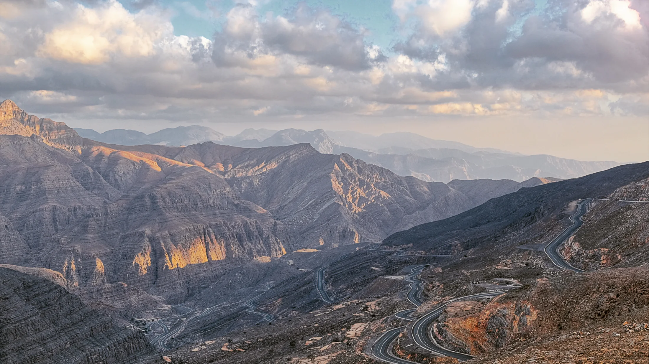 Mountain landscape viewed from Jebel Jais, Ras Al Khaimah.
